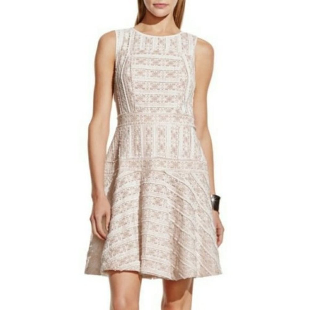 Vince Camuto Lace Drop Waist Mini Dress | Cream Tan | Size Large